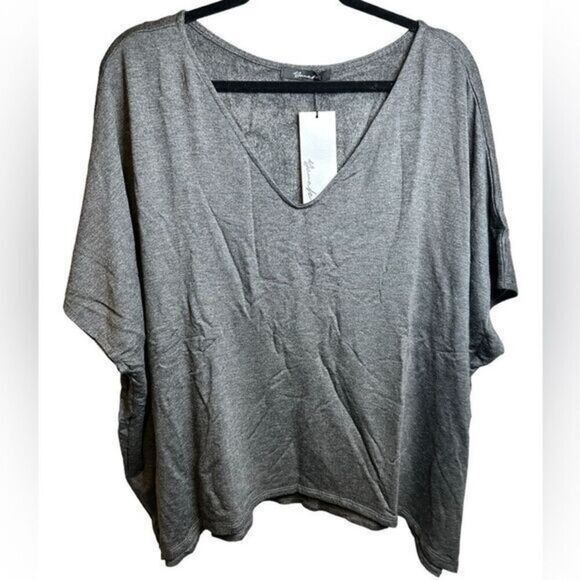 Neat YANA K Women’s Charcoal Short Sleeve Apple V Neck Blouse Off Shoulder -  OS - Picture 1 of 8